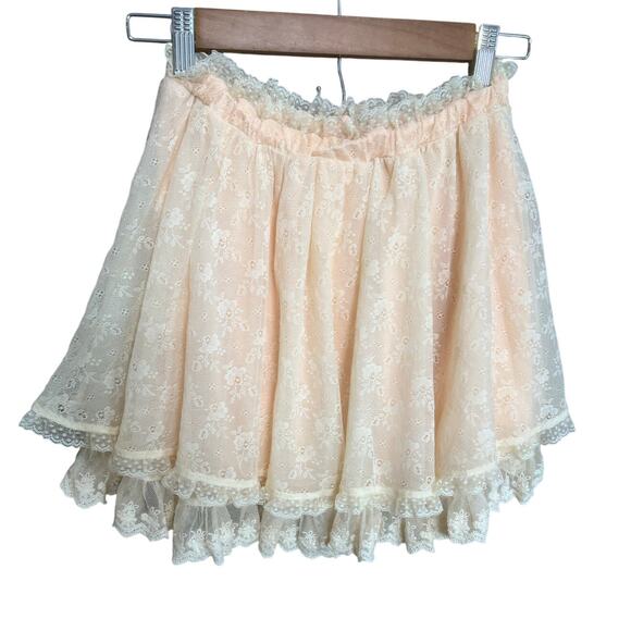 Lizlisa Lace Coquette Fairy Floral Mini Skirt Ivory Sz 0 Romance Ballerina Glam - Picture 1 of 11